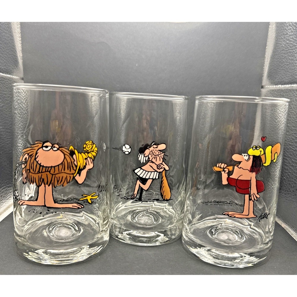 SET OF 3 B.C. Ice Age Comic 1981 Arby's Collectors Glasses Caveman Cavewoman VTG